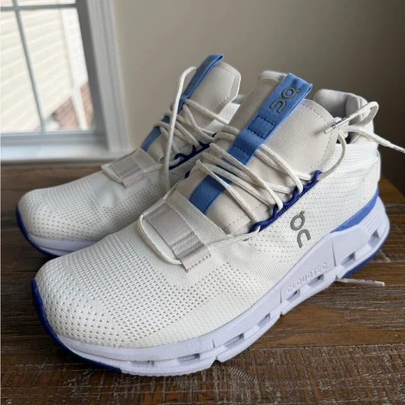 Last Pair !!!!! ON Cloudnova white Undyed Ultramarine blue new! W9 running shoes - Picture 2 of 6